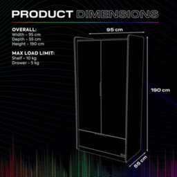 X Rocker X-Rocker Electra Rgb Double Wardrobe 2 Doors 1 Drawer Shelf App Controlled Led Lights - Black - thumbnail 7