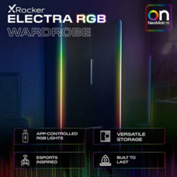 X Rocker X-Rocker Electra Rgb Double Wardrobe 2 Doors 1 Drawer Shelf App Controlled Led Lights - Black - thumbnail 2