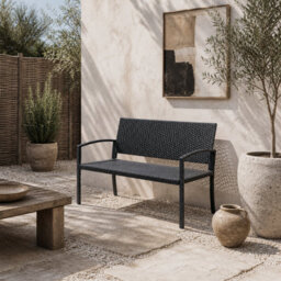 Wyld Haus Vasu Rattan 2-Seater Outdoor Bench Black With Armrests And Reinforced Backrest - 122Cm - thumbnail 1