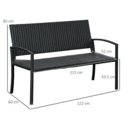 Wyld Haus Vasu Rattan 2-Seater Outdoor Bench Black With Armrests And Reinforced Backrest - 122Cm - thumbnail 3