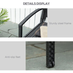 Wyld Haus Vasu Rattan 2-Seater Outdoor Bench Black With Armrests And Reinforced Backrest - 122Cm - thumbnail 6