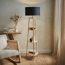 Valuelights Hiru Natural 3 Tier Shelf Floor Lamp With Black Drum Shade - thumbnail 3