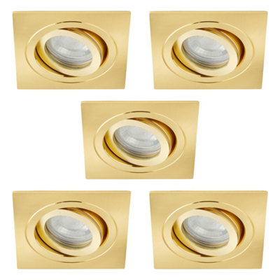Litecraft 5 Pack Satin Brass 1 Lamp Modern Ip65 Square Tiltable Bathroom Downlights - image 1