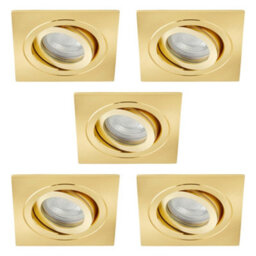 Litecraft 5 Pack Satin Brass 1 Lamp Modern Ip65 Square Tiltable Bathroom Downlights - thumbnail 1