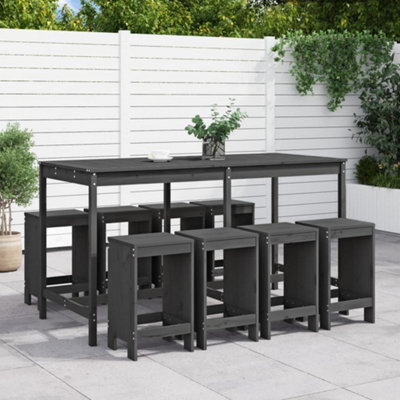 Berkfield 9 Piece Garden Bar Set Grey Solid Wood Pine - image 1