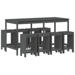 Berkfield 9 Piece Garden Bar Set Grey Solid Wood Pine - thumbnail 2