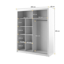 Arte Lux Viii - Spacious Two Mirrored Sliding Door Wardrobe (H2150mm W2030mm D610mm) With Shelves - White Matt - thumbnail 4