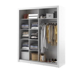 Arte Lux Viii - Spacious Two Mirrored Sliding Door Wardrobe (H2150mm W2030mm D610mm) With Shelves - White Matt - thumbnail 5