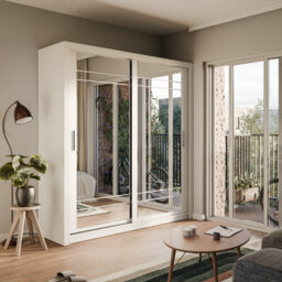 Arte Lux Viii - Spacious Two Mirrored Sliding Door Wardrobe (H2150mm W2030mm D610mm) With Shelves - White Matt - thumbnail 1