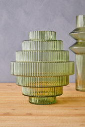 Orsina Tiered Large Green Glass Vase, Eye Catching Layered Modern Vase, Ribbed Glass Vase, Decorative Vase - thumbnail 2