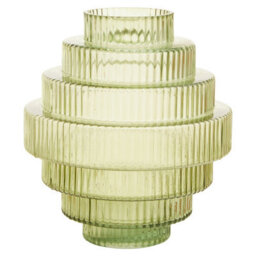 Orsina Tiered Large Green Glass Vase, Eye Catching Layered Modern Vase, Ribbed Glass Vase, Decorative Vase