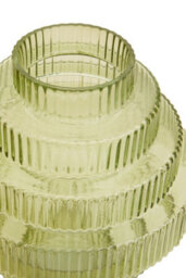 Orsina Tiered Large Green Glass Vase, Eye Catching Layered Modern Vase, Ribbed Glass Vase, Decorative Vase - thumbnail 3