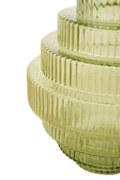 Orsina Tiered Large Green Glass Vase, Eye Catching Layered Modern Vase, Ribbed Glass Vase, Decorative Vase - thumbnail 5