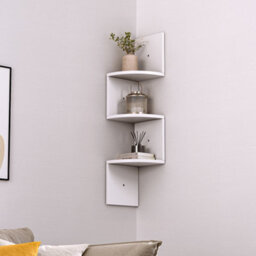 Living And Home 3 Tier White Zigzag Radial Floating Wooden Corner Wall Shelf Display Storage Wall Unit - thumbnail 2