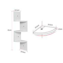 Living And Home 3 Tier White Zigzag Radial Floating Wooden Corner Wall Shelf Display Storage Wall Unit - thumbnail 5