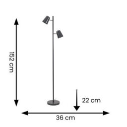 Valuelights Bibi Grey Metal 2 Way Standing Floor Lamp For Living Room Office Reading Light - Led Bulbs Included - thumbnail 6