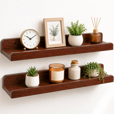 Innoteck Floating Wall Shelf 60Cm With Raised Front Set Of 2 Walnut - image 1