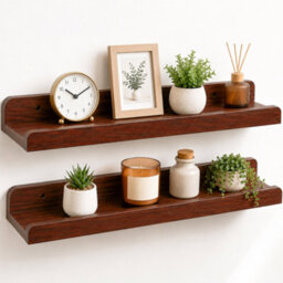 Innoteck Floating Wall Shelf 60Cm With Raised Front Set Of 2 Walnut - thumbnail 1