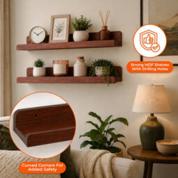 Innoteck Floating Wall Shelf 60Cm With Raised Front Set Of 2 Walnut - thumbnail 2