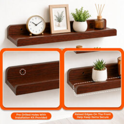 Innoteck Floating Wall Shelf 60Cm With Raised Front Set Of 2 Walnut - thumbnail 4