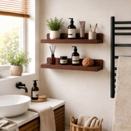 Innoteck Floating Wall Shelf 60Cm With Raised Front Set Of 2 Walnut - thumbnail 7