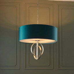 Antique Silver Ceiling Pendant Light & Teal Satin Shade - 5 Bulb Hanging Fitting - thumbnail 3