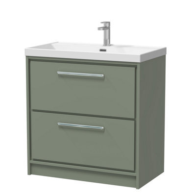 Balterley Longnor Modern Bathroom 2 Soft Close Drawer Floor Standing Vanity Unit & Rectangular Basin, Fern Green, 800mm - image 1