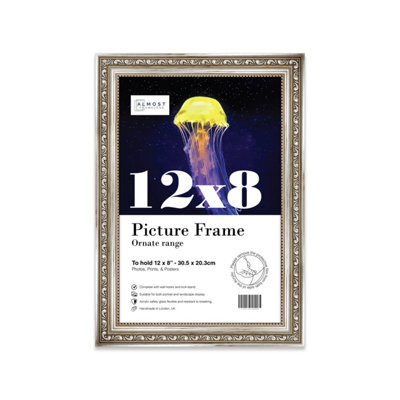 12X8 Silver Ornate Picture Frame (30.5 X 20.3Cm) Poster, Photo, Artwork, Gallery Wall Or Print - image 1