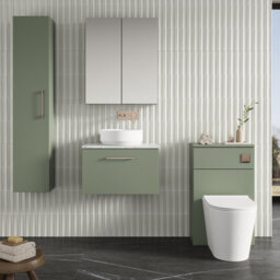 Nuie Arno Wall Hung 1-Drawer Vanity Unit With Laminate Worktop In Satin Green, Premium Counter Top Vanity Unit In Satin Green - thumbnail 3