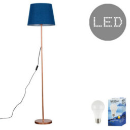 Valuelights Charles Copper Floor Lamp With Navy Tapered Shade And Bulb