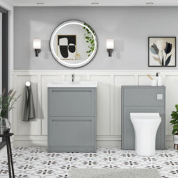 Royal Bathrooms Elmore 600mm Floor Standing 2 Drawer Bathroom Vanity Unit With Traditional Ceramic Basin Sink - Matt Pebble Grey - thumbnail 4