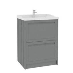 Royal Bathrooms Elmore 600mm Floor Standing 2 Drawer Bathroom Vanity Unit With Traditional Ceramic Basin Sink - Matt Pebble Grey - thumbnail 6