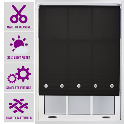 Made To Measure Daylight Roller Blind With Chrome Round Eyelets By Furnished - Black (W)120Cm X (L)165Cm - image 1