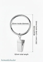 Homeelabador 30mm Metal Silver Colour Curtain Pole Rod Rings With Clips Hanging Pack Of 20 - thumbnail 3