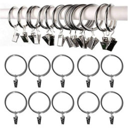 Homeelabador 30mm Metal Silver Colour Curtain Pole Rod Rings With Clips Hanging Pack Of 20 - thumbnail 1