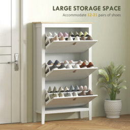 Homcom 3 Drawer Shoe Cabinet With Flip Doors For Hallway, Entryway, White - thumbnail 4