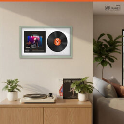 "30X17"" Green Modern Vinyl Record Frame With White Mount For 12 Inch Lp Album Cover & Disc - Ak Frames" - thumbnail 5