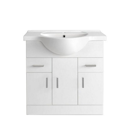 Sundaze 850mm Gloss White Bathroom Cabinet Vanity Sink Unit Storage With Basin - image 1