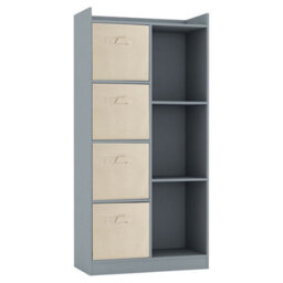 Urbn-Living Urbnliving Height 128Cm Wooden Grey 7 Cube Bookcase With Beige Drawers Tall Shelving Display Storage Unit Cabinet