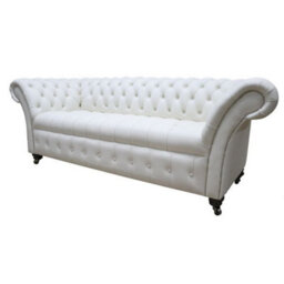 Chesterfield 3 Seater Shelly White Leather Buttoned Seat Sofa Settee In Balmoral Style - thumbnail 3