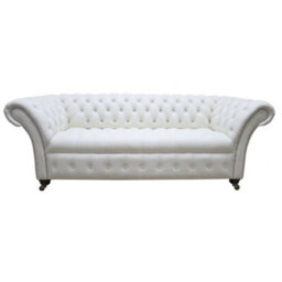 Chesterfield 3 Seater Shelly White Leather Buttoned Seat Sofa Settee In Balmoral Style - thumbnail 1