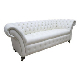 Chesterfield 3 Seater Shelly White Leather Buttoned Seat Sofa Settee In Balmoral Style - thumbnail 2