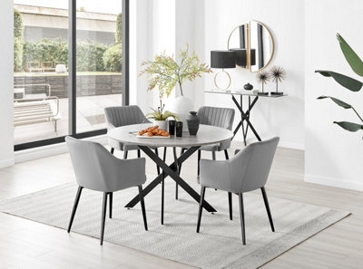Furniturebox Uk Novara Grey Concrete Effect Black Leg 120Cm Round Dining Table & 4 Grey Calla Black Leg Chairs - image 1