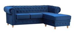 Windsor Chesterfield Style Blue French Velvet Fabric Corner Sofa (Right Hand Corner) - thumbnail 2