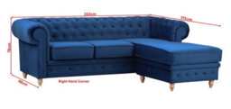 Windsor Chesterfield Style Blue French Velvet Fabric Corner Sofa (Right Hand Corner) - thumbnail 3