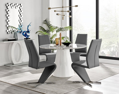 Furniturebox Uk Palma White Marble Effect Round Dining Table & 4 Grey Willow Chairs - image 1