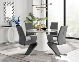 Furniturebox Uk Palma White Marble Effect Round Dining Table & 4 Grey Willow Chairs - thumbnail 1