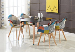 Life Interiors Patchwork Halo Dining Set Includes A Black Dining Table & Set Of 4 Multicolour Fabric Tub Chairs - thumbnail 2