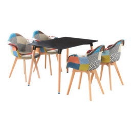 Life Interiors Patchwork Halo Dining Set Includes A Black Dining Table & Set Of 4 Multicolour Fabric Tub Chairs - thumbnail 1