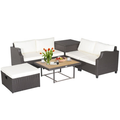 Costway 7 Pcs Outdoor Pe Wicker Conversation Set Patio Sectional Sofa Set With Storage Box - image 1